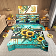 thumbnail image 1 of Manfei Spring Flower Floral 7pcs Bedding Twin Size, Chic Sunflower Rose Comforter Sets with Sheets, Teal Damask Barn Door Bed Set, Breathable Room Decorative, 1 of 8