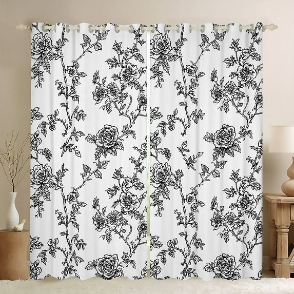 Manfei Spring Garden Floral Black Out Curtains, Farmhouse Flower Curtains Pack of 2 (42x63 Each), Vintage French Style Bedroom Curtains, Curtains Blackout Bedroom Decor