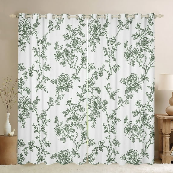 Manfei Spring Garden Floral Black Out Curtains, Farmhouse Flower Curtains Pack of 2 (42x63 Each), Vintage French Style Bedroom Curtains, Curtains Blackout Room Decor