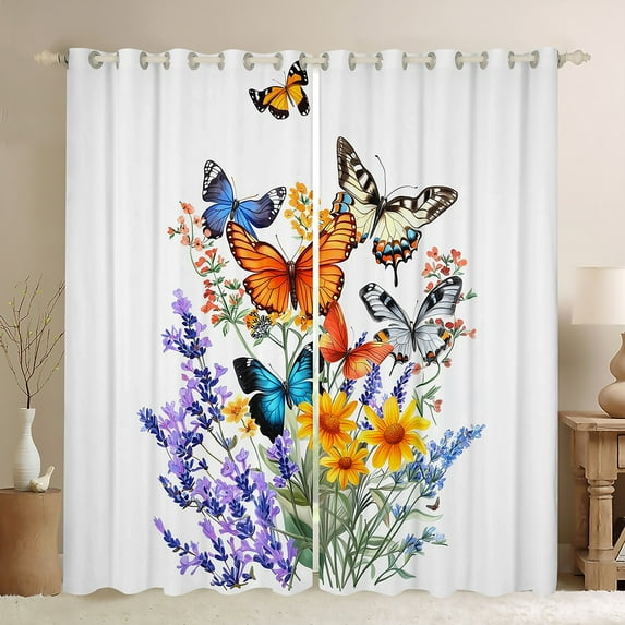 Manfei Spring Garden Floral Curtains Pack of 2 (42x84 Each), Farmhouse Butterfly Curtains Blackout, Vintage French Style Bedroom Curtains, Curtains and Drapes Home Decor