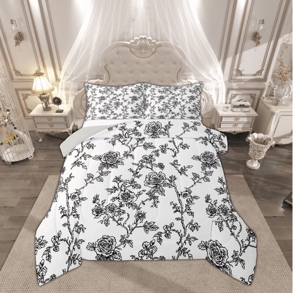Manfei Spring Garden Floral Full Size Comforter Sets, Farmhouse Flower Bedding Comforter Set, Vintage French Style Reversible Bedding Sets, Microfiber Bedroom Decor, 3 Pieces