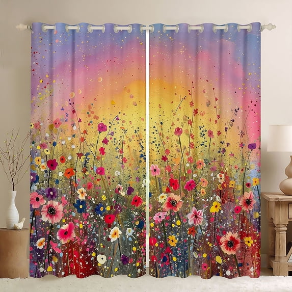 Manfei Spring Graden Black Out Curtains for Boys Girls,Abstract Gradient Curtains Pack of 2 (42x63 Each),Botanical Plants Bedroom Curtains,Lightweight Room Decor