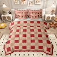 thumbnail image 1 of Homewish Square Buffalo Plaid Bedding Comforter Set 7pcs, Wheat Red Stripes Abstract King Bedding Sets, Chic Vintage Fashion Reversible Bed Sheets, Luxury Bedroom Decor, 1 of 7