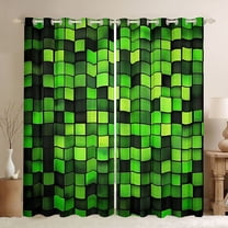 Homewish Square Checkered Kids Black Out Curtains, Cartoon Building Gamers Curtains Pack of 2 (42x63 Each), Black Green Block Patchwork Bedroom Curtains, Curtains and Drapes Bedroom Decor