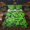 thumbnail image 1 of Manfei Square Checkered Kids Twin Bedding Sets 7-Piece, Cartoon Building Gamers Bedding Comforter Set, Black Green Block Patchwork Reversible Sheet Sets, Microfiber Bedroom Decor, 1 of 7
