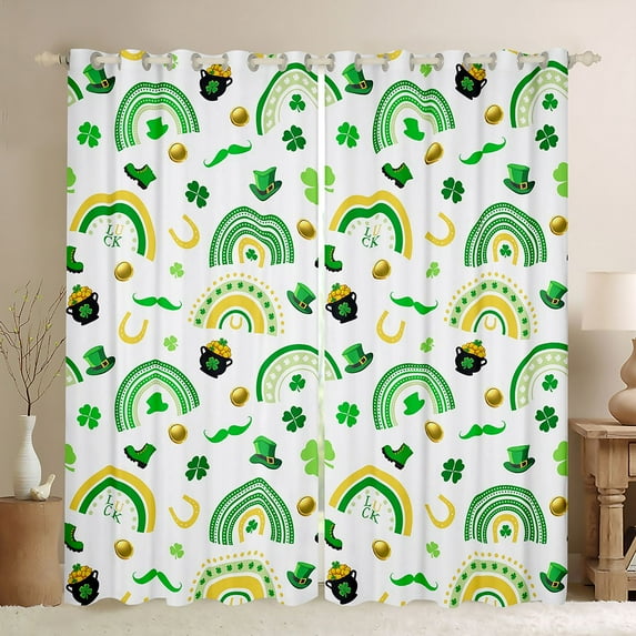 Manfei St.Patrick Day Curtains Pack of 2 (42x84 Each),Four Leaf Clover Curtains Blackout,Green Rainbow Striped Bedroom Curtains For Girl Boys,Super Cozy Room Decor
