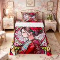 thumbnail image 1 of Manfei Stained Glass Geisha Twin Sheet Sets for Teens, Kimono Sakura Bedding, Red Multicolor 3 Pieces, 1 Flat Sheet, 1 Fitted Sheet and 1 Pillowcase, 1 of 6