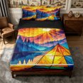 thumbnail image 1 of Manfei Stained Glass Mountain Camping Pattern Zipper Twin Comforter Sets with Fitted Sheet and 2 Pillowcases,Sunset Lake Landscape Print Zipper Bedding Set,Yellow Blue,Reversible, 1 of 7