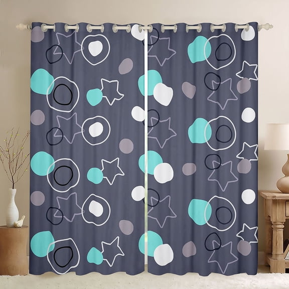 Manfei Star Circle Blackout Curtains Set of 2 (52x84 Each), Simple Abstract Curtain, Teal Gray