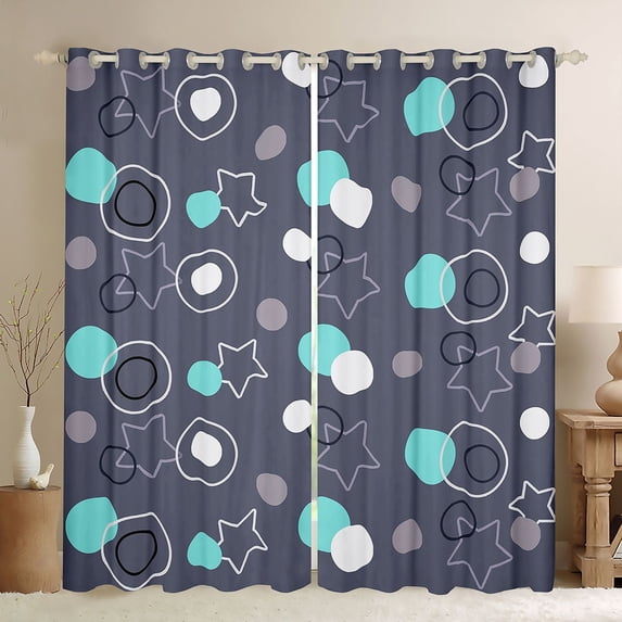 Manfei Star Circle Kitchen Curtains, Simple Abstract Black Out Curtains Pack of 2 (42x63 Each), Teal Gray