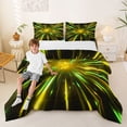thumbnail image 1 of Manfei Starburst Light Full Size Comforter Sets, Geometric Bedding Comforter Set, Yellow and Green, Black Reversible 3 Pieces, 1 Comforter and 2 Pillowcases, 1 of 6