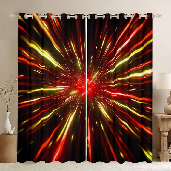 Manfei Starburst Light Kitchen Curtains, Geometric Black Out Curtains Pack of 2 (42x63 Each), Red and Yellow