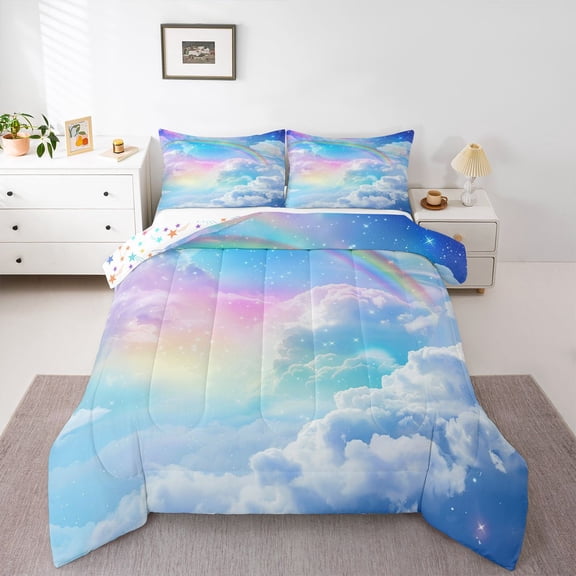 Manfei Starry Sky Bedding Comforter Set 2pcs for Female Men,Gradient Rainbow Twin Comforter Sets Microfiber,Abstract Ombre Breathable Bedding Set,Breathable Home Decor,Reversible