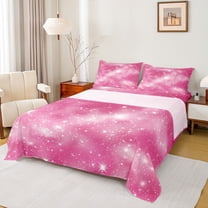 Manfei Starry Sky Print Twin Sheet Sets,Modern Minimalist Art Twin Fitted Sheet,Pink White Flat Sheet For Girls Kids,Luxury Bedroom Decor,3pcs
