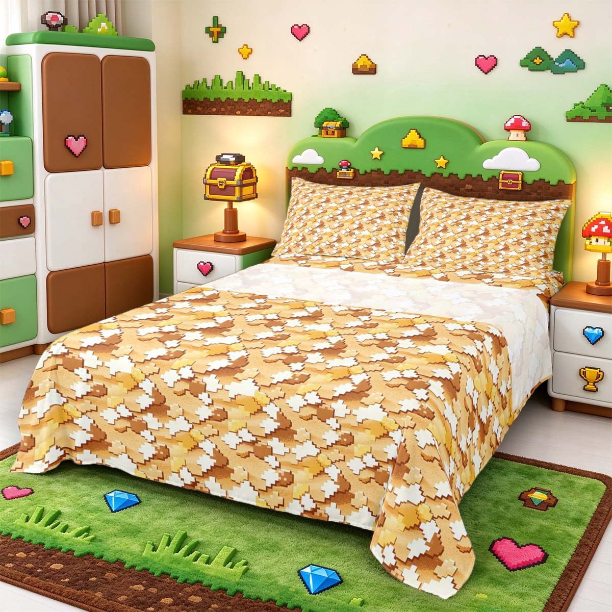 Manfei Stars Icon Pattern King Sheets,Digital Print Bedding,4-Piece,1 ...