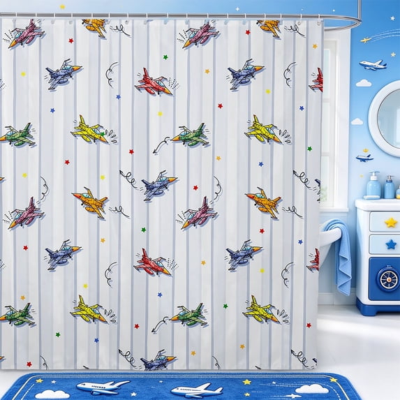 Manfei Stars Pattern Shower Curtain 72Wx78L,Military Jet Design Bath ...