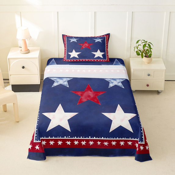 Manfei Stars Print Twin Sheets,Red Blue Bedding,3 Pieces,1 Fitted Sheet and 1 Pillowcase