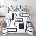 thumbnail image 1 of Manfei Steel Blue Geometric Bedding Comforter Set 7 Pieces, Square Rectangle Full Bedding Set, Abstract Ombre Reversible Fitted Sheet Flat Sheet, Microfiber Bedroom Decor, 1 of 7
