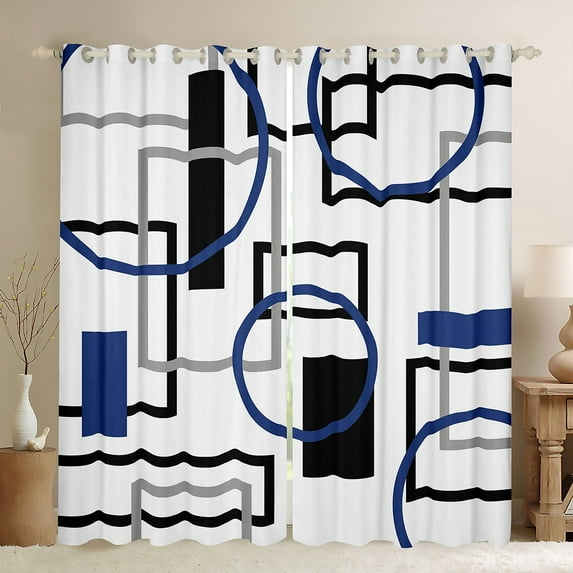 Manfei Steel Blue Geometric Curtains Pack of 2 (42x84 Each), Square Rectangle Curtains Blackout, Abstract Ombre Bedroom Curtains, Curtains and Drapes Bedroom Decor