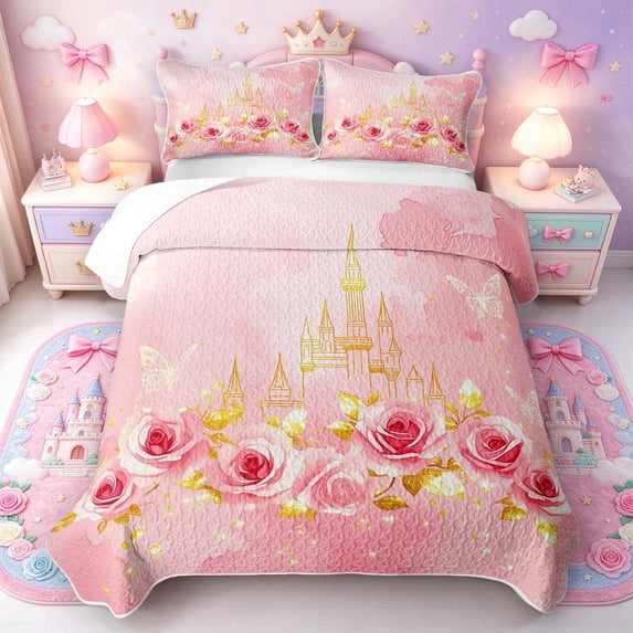 Manfei Storybook Castle Quilt Full,Sweet Rose Full Bedspread Sets,3pcs ...