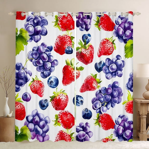 Manfei Strawberry Blueberries Grapes Curtains Pack of 2 (42x84 Each) for Teens Female,Fresh Nature Fruit Curtains Blackout,Spring Summer Harvest Bedroom Curtains,Luxury Bedroom Decor