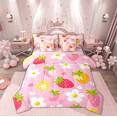 thumbnail image 1 of Manfei Strawberry Child Twin Bedding Sets 7-Piece, Cartoon Fruit Print Bedding Comforter Set, Pink Blossoms Floral Reversible Sheet Sets, Lightweight Room Decor, 1 of 7