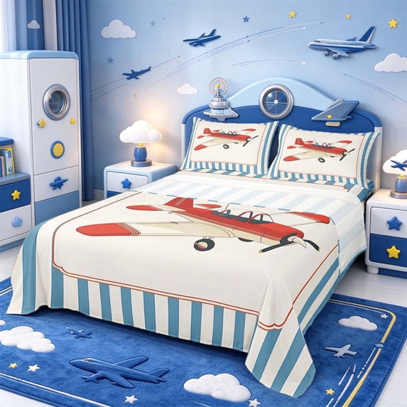 Pattern Beauty Merch Manfei Stripe Pattern Queen Sheets,Aircraft Theme Queen Sheet Sets,1 ...