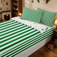thumbnail image 1 of Manfei Stripe Twin Comforter Set Fitted Sheet 2 Pillowcases, Green White, Xmas Reversible, 1 of 7