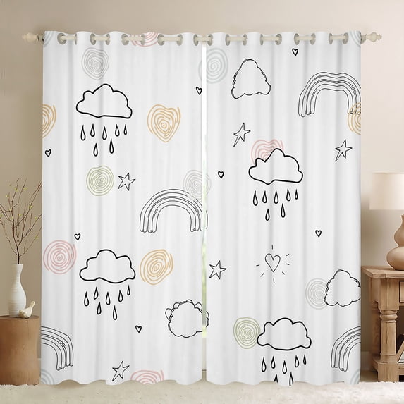 Manfei Stripes Lines Rainbow Curtains Pack of 2 (42x84 Each),Kawaii Clouds Stars Curtains Blackout,White Black Bedroom Curtains For Princess,Ultra Soft Home Decor
