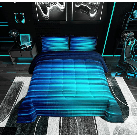 Manfei Stripes Ombre Twin Comforter Sets, Abstract Line Bedding Set, 2-Piece