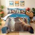 thumbnail image 1 of Manfei Summer Beach Cat Quilt King, Alpaca Animal King Coverlet Set, Blue Orange, 3-Piece, 1 Bedspread and 2 Pillowcases, 1 of 7