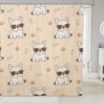 thumbnail image 1 of Manfei Sunglass French Bulldog Shower Curtain 72Wx72L, Cute Paw Bone Bathroom Curtain, Cream Beige, 1 of 5