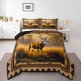thumbnail image 1 of Manfei Sunset Elk Patch Full Size Comforter Sets,Rustic Pine Check Bedding Comforter Set,Golden,Black Reversible,3 Pieces,1 Comforter and 2 Pillowcases, 1 of 7