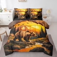 thumbnail image 1 of Manfei Sunset Mountain 7-Piece Twin Bedding,Safari Bear Bedding Comforter Set,Golden,Black Reversible, 1 of 7