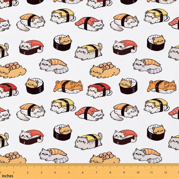 Yo Sushi Rice Manfei Sushi Cat Fabric by the Yard 3 Yards, Rice Roll Room Decor ...