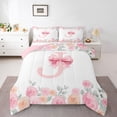 thumbnail image 1 of Manfei Sweet Bow Monogram J Full Size Comforter Sets,Lovely Flower Bedding Comforter Set,Pink,Pink Reversible,3 Pieces,1 Comforter and 2 Pillowcases, 1 of 7
