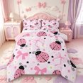 thumbnail image 1 of Manfei Sweet Bowtie Full Size Comforter Sets,Ladybug Daisy Bedding Comforter Set,Pink Reversible,3-Piece,1 Comforter and 2 Pillowcases, 1 of 7