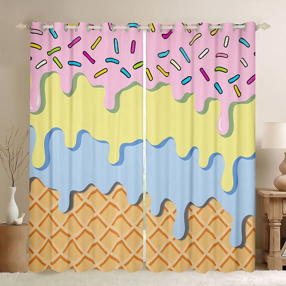 Manfei Sweet Candy Blackout Curtains,Watercolor Ice Cream Window Curtains Pack of 2 (38x45 Each)