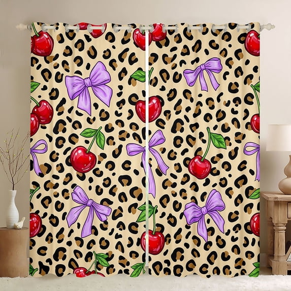 Manfei Sweet Cherry Bowknot Blackout Curtains Set of 2 (38x54 Each),Brown Leopard Animal Print Living Room Curtains
