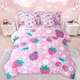 thumbnail image 1 of Manfei Sweet Cherry Strawberry 7 Pieces Bedding Comforter Set,Cartoon Wild Ladybug Full Bedding Set,Pink Cyan White Fitted Sheet Flat Sheet For Girls Kids,Microfiber Bedroom Decor Reversible, 1 of 8