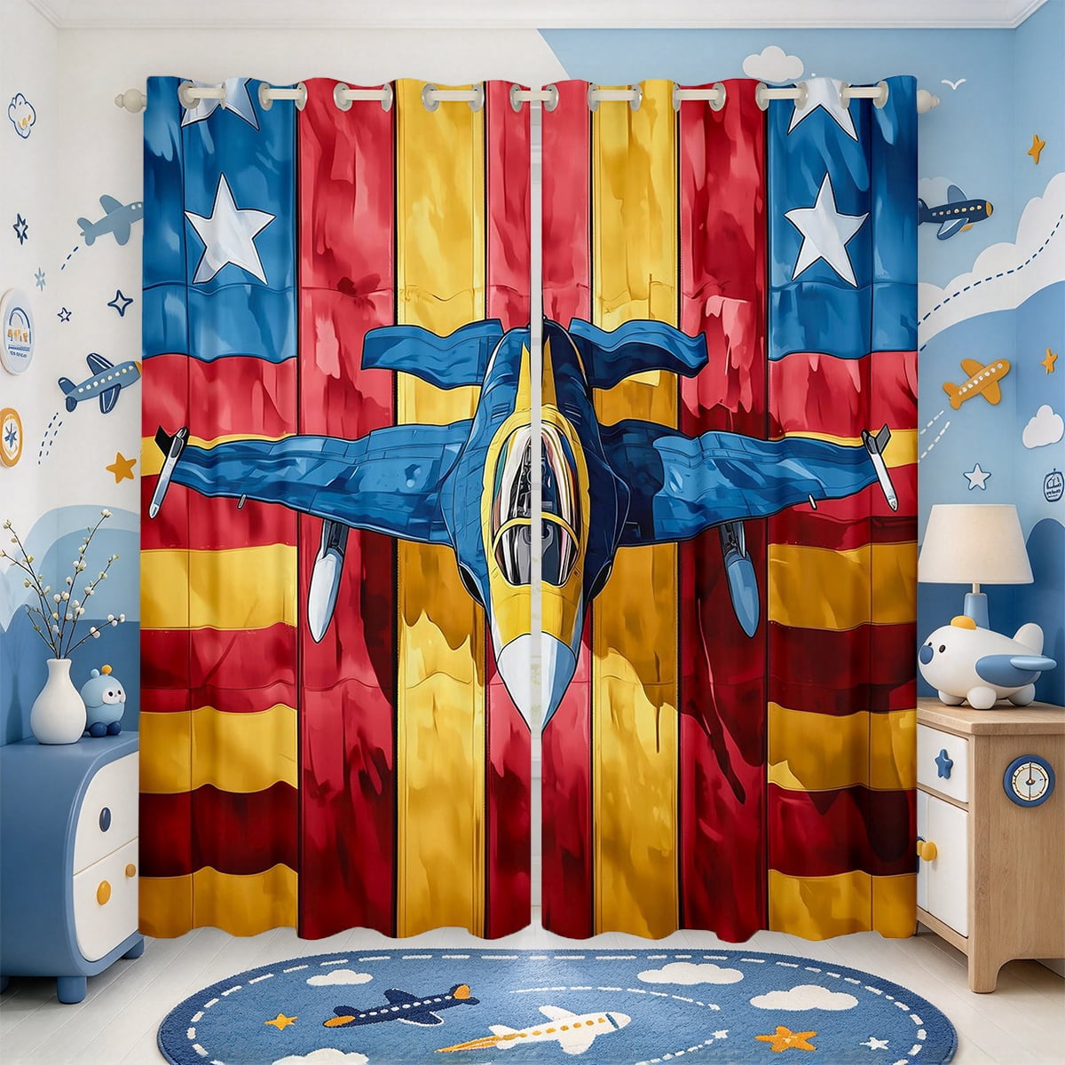 Manfei Sweet Fighter Jet Curtains and Drapes Pack of 2 (52x63 Each ...