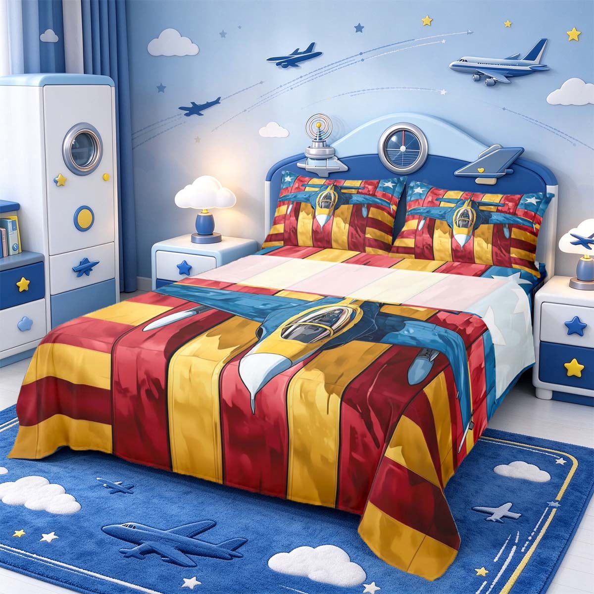Pyjamas At Jet Manfei Sweet Fighter Jet King Sheets,Stars Pattern Bedding,1 Flat Sheet ...