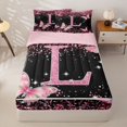 thumbnail image 1 of Manfei Sweet Gliter Print Zipper Full Size Comforter Sets with Fitted Sheet and 2 Pillowcases,Cartoon Initial L Zipper Bedding Set,Pink,Pink Reversible4pcs, 1 of 8