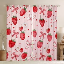 Manfei Sweet Strawberry Black Out Curtains,Cartoon Daisy Loves Curtains Pack of 2 (42x63 Each),Pink Bowknot Ribbon Bedroom Curtains For Kids,Microfiber Bedroom Decor