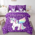 thumbnail image 1 of Manfei Sweet Unicorn 7-Piece Twin Bedding,Leopard Print Bedding Comforter Set,White Purple,Polkadot Reversible, 1 of 7