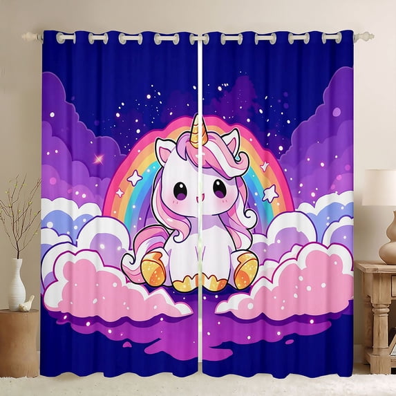 Manfei Sweet Unicorn Blackout Curtains,Rainbow Print Curtains Pack of 2 (42x84 Each),Pink