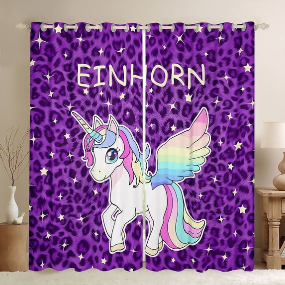 Manfei Sweet Unicorn Blackout Curtains Set of 2 (52x84 Each),Leopard Print Curtain,White Purple