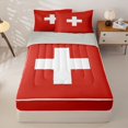 thumbnail image 1 of Manfei Switzerland Flag Zipper Full Size Comforter Sets with Fitted Sheet and 2 Pillowcases,Vintage Patriotic Theme Zipper Bedding Set,Red White,Light Gray Reversible,4pcs, 1 of 8