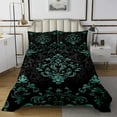thumbnail image 1 of Manfei Teal Baroque Damask Quilt Sets for King Size Bed, Hippie Flower Floral Bed Set, Vintage Victorian Quilt Bedding Set, Breathable Bedroom Decorative, 3pcs, 1 of 6