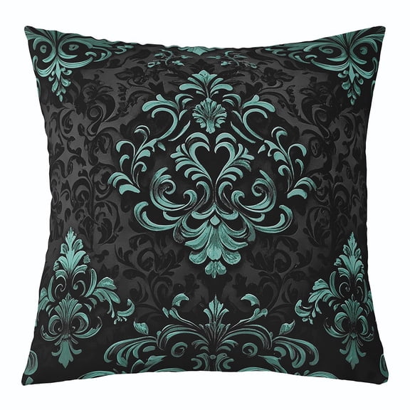 Manfei Teal Baroque Damask Throw Pillow Covers 24x24, Hippie Flower Floral Pillow Cases for Couch, Vintage Victorian Pillow Cases, Breathable Bedroom Decorative